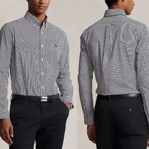 POLO RALPH LAUREN Classic Fit Striped Stretch Poplin Shirt Black Grey White Sm